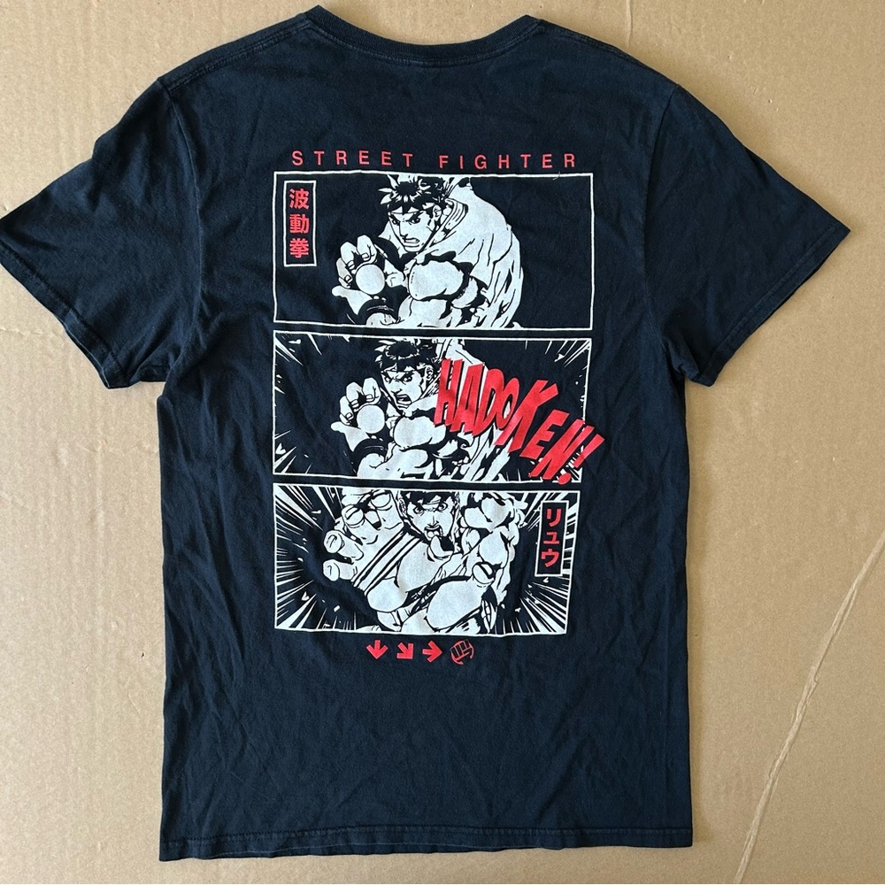 Street Fighter Shirt Mens Medium Black Red Ryu Hadoken Capcom Video Game